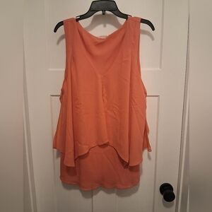 Soft Surroundings Coral Flutter Layered Women’s Shell Sleeveless Blouse Sz XL